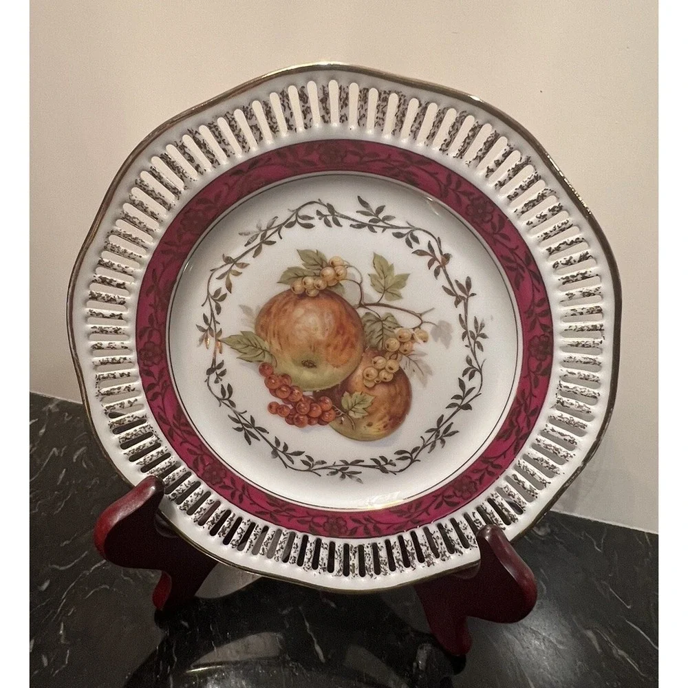 Vintage Winterling Bavaria Plates Fruit Pierced/Reticulated Set of 7 Pcs